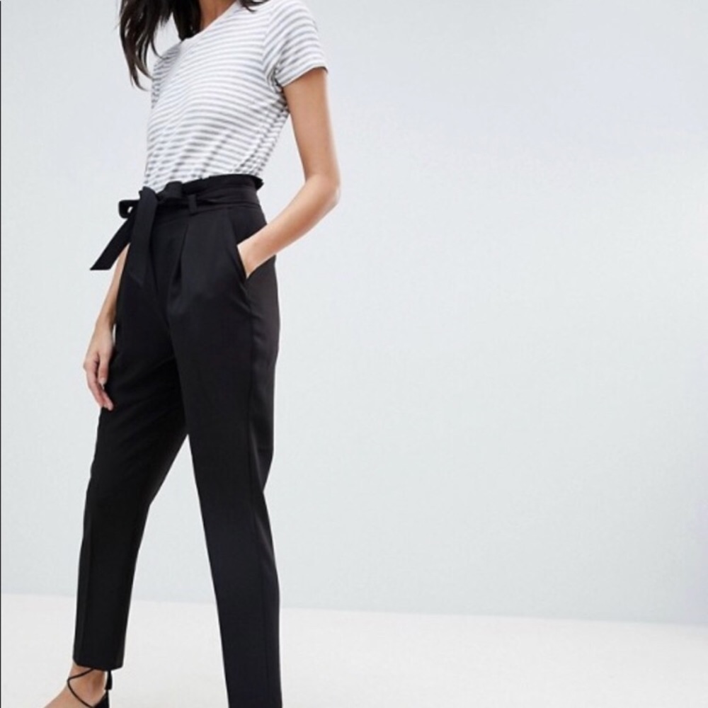 Black paper bag pants dress pant